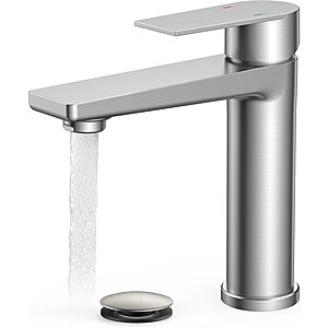 FORIOUS Single Hole Brushed Nickel Bathroom Faucet $25.50 + Free S/H