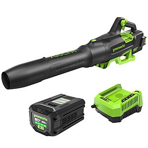 Greenworks 80V (700 CFM / 170 MPH) Brushless Cordless Leaf Blower (Turbo Button, Cruise Control, 26 CC Gas Equivalent), 2.5Ah Battery (200 Wh Max) + Rapid Charger $151.5