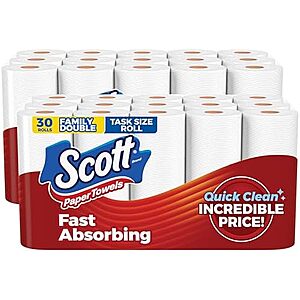 [SnS, AC] $23.79 | 30-Pack 119-Sheets Scott Paper Towels Family Double Rolls at Amazon