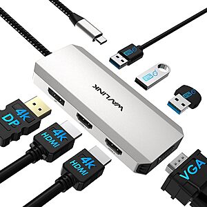 WAVLINK USB-C Docking Station w/ Dual HDMI, DisplayPort, VGA & 3x USB-A 2.0 (Triple 4K) $15.99 + Free Shipping w/ Prime or on $35+