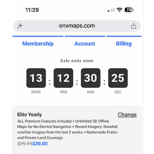 onX Backcountry GPS App Membership (Premium or Elite) 70% Off First Year - From $9 (w/ Code) $99