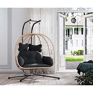 LHBcraft Double Wicker Swing Egg Chair Hammock w/ Stand, UV Resistant Removable Cushions (Yellow & Black) $189.99 + Free Shipping w/ Walmart+ or on $35+