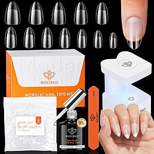 216-Piece modelones Short Almond Gel Nail Extension Kit w/ 9-in-1 Nail Glue & Mini UV LED Lamp $5.99 + Free Shipping w/ Prime or on $35+