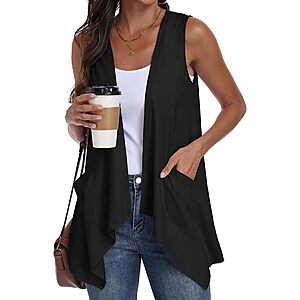 PrinStory Women's Sleeveless Open Front Cardigan Vest w/ Pockets (Black) $4.49 + Free Shipping w/ Prime or on $35+