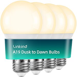 4-Count Linkind Outdoor A19 Dusk-to-Dawn LED Light Bulbs w/ Automatic On/Off Sensor (75W Equivalent, 1200 Lumens, 2700K Soft White) $7.49 + Free Shipping w/ Prime or on $35+