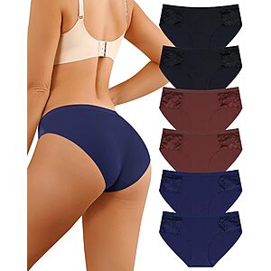 6-Pairs LEVAO Women's Seamless No-Show Lace Cheeky Bikini Underwear (Large, Multicolor) $4.99 or (S-XXL, Various Sets) $7.49 + Free Shipping w/ Prime or on $35+