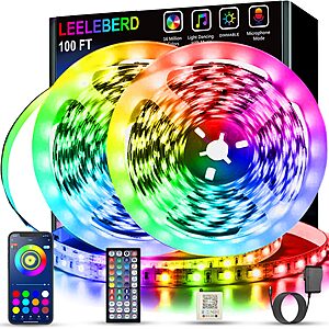 Leeleberd Led Lights for Bedroom 100 ft (2 Rolls of 50ft) Music Sync Color Changing RGB Led Strip Lights with Remote App Control Bluetooth $8.99