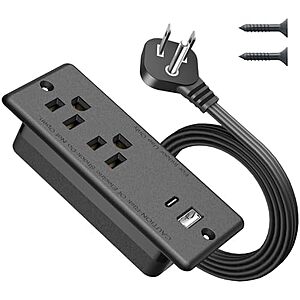 Jgstkcity Recessed Power Strip w/ 20W USB-C & 10' Flat Extension Cord (Black) $9.99 + Free Shipping w/ Prime or on $35+
