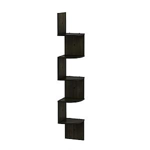 $13.60: Furinno ROSSI Floating Book Shelves, 5-Tier Zigzag Corner Shelf, Wall Mounted, Radial Corner, Espresso