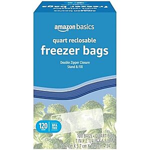 [SnS, AC] $5.41* | 120-Count Amazon Basics Zippered Stand & Fill Freezer Quart Bags at Amazon