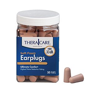 50-Pair TheraCare Soft Foam Earplugs (33 dB Noise Reduction) $3.61 w/ Subscribe & Save