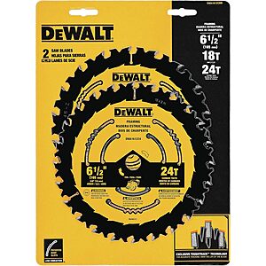DEWALT 6-1/2" 18T & 24T Circular Saw Blade Wood Cutting Combo Pack (DWA1612CMB) $18.14 + Free Shipping w/ Prime or on $35+