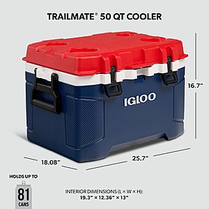 50-Qt Igloo Trailmate Insulated Hard Shell Ice Chest Cooler (Americana) $80 + Free S&H