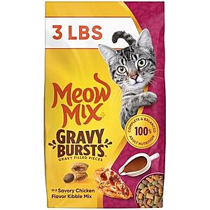 [SnS, AC] $3.49* | 3-Pound Meow Mix Gravy Bursts Gravy Filled Dry Cat Food (Savory Chicken) at Amazon
