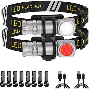 2-Pack Spriak LED Rechargeable Headlamp w/ 7 Modes, Red Light, Magnet & 180° Tilt $7.99 + Free Shipping w/ Prime or on $35+