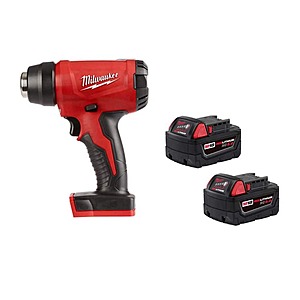 Milwaukee M18 18V Lithium-Ion Cordless Compact Heat Gun w/ (2) M18 5.0 Ah Batteries $199