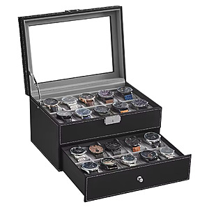 SONGMICS Watch Storage Box, 20-Slot Case w/Glass Lid, 2-tiers, Lockable; free S&H $25.25