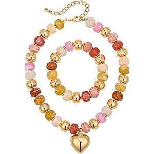 Colorful Beaded Necklaces Bracelet Set - Chunky Boho Acrylic Bead Choker Necklace $5.99