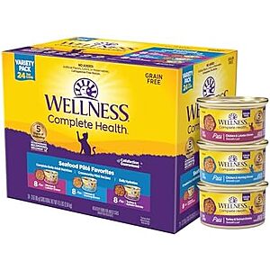 [SnS, AC] $17.13 | 24-Pack 3-Oz Wellness Complete Health Pate Variety Pack Adult Canned Wet Cat Food (Seafood) at Amazon