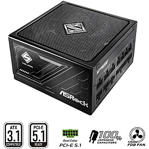 ASRock Steel Legend SL-1000G 1000W 80 PLUS GOLD & Cybenetics PLATINUM Full Modular Power Supply, ATX3.1 & PCIe5.1 Ready with Dual Color 12V-2x6 Cable, 10 Years Warranty $99.99
