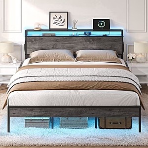 Bestier Full-Size Bed Frame w/ Charging Station & Headboard Storage (Grey) $90 + Free Shipping