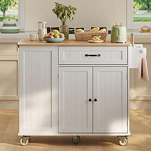 Ophelia & Co. Solid Wood Top Mobile Kitchen Island w/ Tilt-Out Trash Bin Compartment, Drop Leaf & Locking Casters (White) $146.99 + Free Shipping
