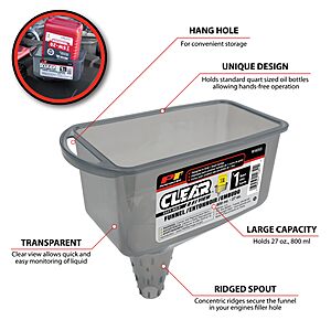 Performance Tool W4055 Clear View Easy Hold Funnel 2 Pint - Hands-Free Oil Changes, Secure Fit, Easy Monitoring $5.79