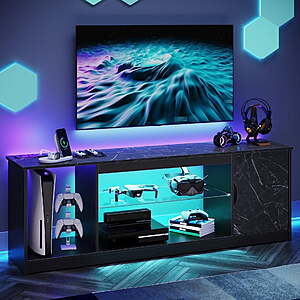 $85.47 Free Ship WALMART by Bestier Bestier LED TV Stand for TVs up to 65", Entertainment Center with Power Outlet & Storage Cabinet,