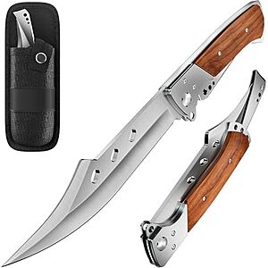 Grand Way Long Blade Folding Knife w/ Rosewood Handle $14