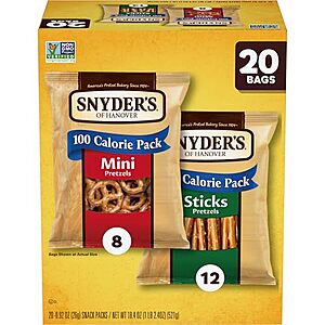 [SnS, AC] $15.82 | 3 × 20-Pack 0.92-Oz Snyder's of Hanover Variety Pack Pretzels (Minis and Sticks) ($5.27 each) at Amazon