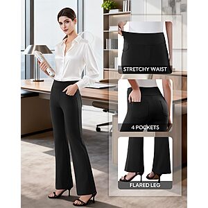 DLOODA Womens Dress Pants Stretchy Work Pants Business Casual Office Trousers Pull On Flare Slacks with 4 Pockets