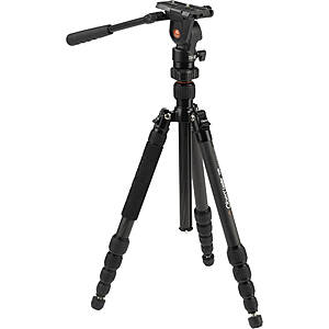 Oben Lander CT-3565 5-Section Carbon Fiber Travel Tripod System & TVH-108 Video Head $99