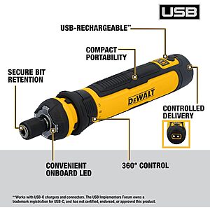 DEWALT 4V USB Rechargeable Cordless Screwdriver w/ 12-Piece Bit Set & LED Light (DWHT66719) $78.96 + Free Shipping