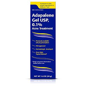 TARO Adapalene 0.1% USP Gel, Paraben Free, Retinoid Acne-Prone Facial Treatment for Sensitive Skin, Prescription Strength (1.6 Oz) - 6.47 YMMV $6.47