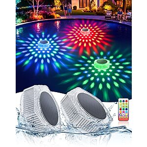 (2 Pack) BUCASA Solar RGB LED Floating Pool Lights with Remote, IP68 Waterproof $12.64