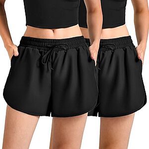 2-Pack Leafigure Women's High-Waisted Running Shorts w/ Pockets (Black) $7.79 ($3.89 each) + Free Shipping w/ Prime or on $35+