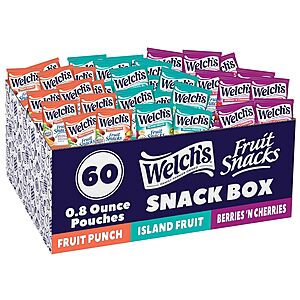 60-Pack 0.8-Ounce Welch's Fruit Snacks Variety Box (Fruit Punch, Island Fruits & Berries 'N Cherries) $8.63 w/ S&S + Free Shipping $35+