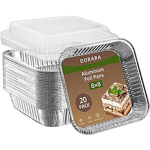 20-Pack 8" x 8" DORARA Square Aluminum Disposable Baking Pans w/ Lids $12.74 ($0.63 each) + Free Shipping w/ Prime or on $35+