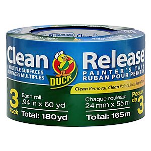 3-Pack Duck Clean Release Blue Painters Tape 0.94" x 60 Yards $3.42 + Free Shipping w/ Prime or on $35+