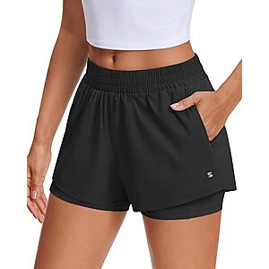 Stelle Women's 2-in-1 High Waisted Running Shorts w/ Zipper Pockets (Various) $11.49 + Free Shipping w/ Prime or on $35+