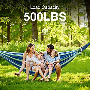 ANAGOO Double Hammock with Stand, 2 Person Hammock with Anti-Rollover Spreader Bar, Adjustable Height Heavy Duty Steel Stand, 500LB Capacity Portable Hammock $76.49
