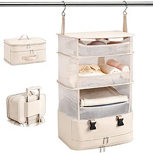 NOBLIGOAL Foldable Hanging Closet Organizer & Packable Storage Bag w/ Luggage Sleeve for Dorm/Travel (Beige) $14.99 + Free Shipping w/ Prime or on $35+