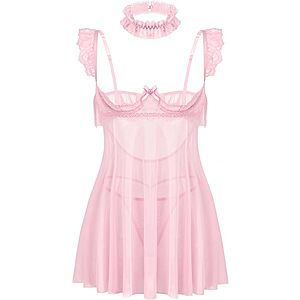 Avidlove Women's Sheer Mesh Lace Push Up Babydoll Dress w/ Lace Necklace (Various Colors) $5.99 + Free Shipping w/ Prime or on $35+