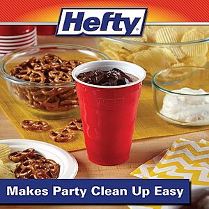 $3.82 or less S&S/Clip Q AMZ Hefty Party On Disposable Plastic Party Cups, 50 Count, 18 Oz Red Cups