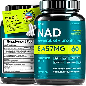 [S&S] NAD Supplement Extra Strength NMN Alternative Liposomal + Green Tea for Women & Men w/ Urolithin A, Resveratrol, CoQ10, Alpha Lipoic Acid $17.97