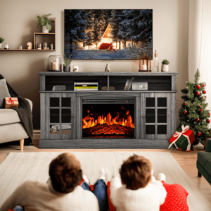 Electric Fireplace TV Stand for 75″ TVs Fireplace Entertainment Center TV Console Table with 23″ Fireplace, Holds up to 200 lbs $230.99