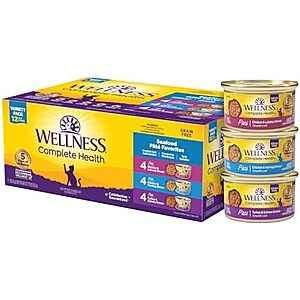 [SnS, AC] $8.35 | 12-Pack 3-Oz Wellness Complete Health Wet Cat Food (Seafood Pate Variety Pack) at Amazon