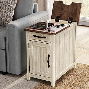 LINSY HOME End Tables for Living Room with Charging Station, Nightstand for Bedroom with Drawer and Detachable Holder,Washed Grey & Brown $129.99