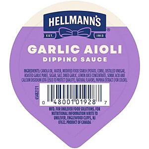 108-Count 1-Ounce Hellmann's Garlic Aioli Mayonnaise Dip Cup $18.44 + Free Shipping w/ Prime or on $35+