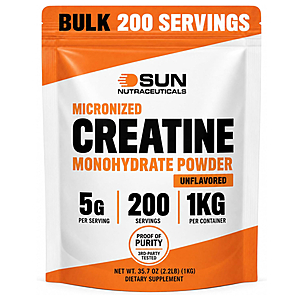 SnS Micronized Creatine Monohydrate Powder 1kg (2.2lbs, 200 Servings) - Bulk Creatine Powder Supplement $16.99